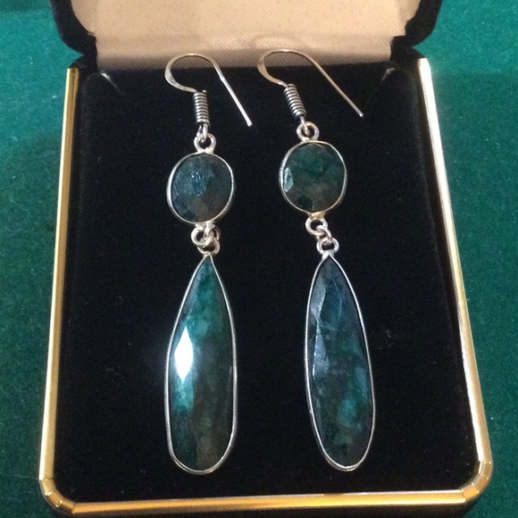 Genuine Emerald  Faceted Dangle Drop Earrings - Picture 3 of 11